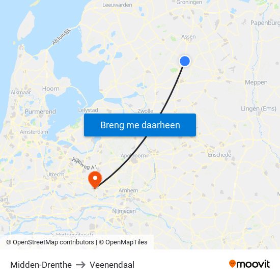 Midden-Drenthe to Veenendaal map