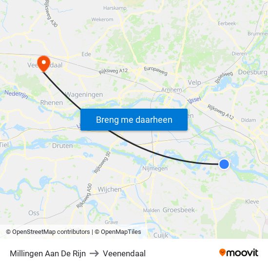 Millingen Aan De Rijn to Veenendaal map
