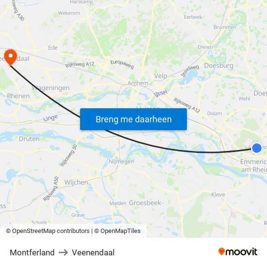 Montferland to Veenendaal map