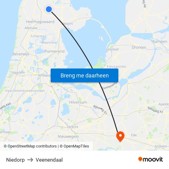 Niedorp to Veenendaal map