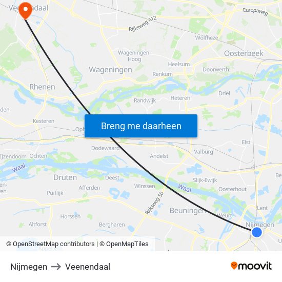 Nijmegen to Veenendaal map