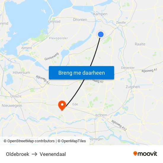 Oldebroek to Veenendaal map