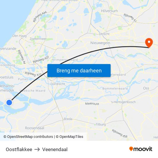 Oostflakkee to Veenendaal map