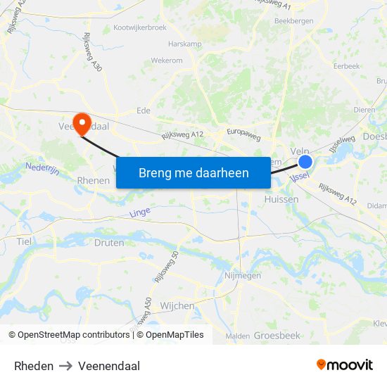 Rheden to Veenendaal map