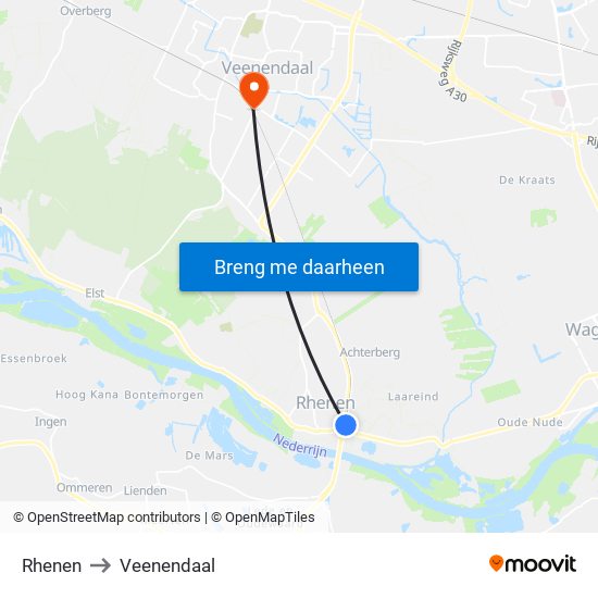 Rhenen to Veenendaal map