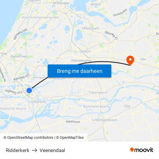 Ridderkerk to Veenendaal map