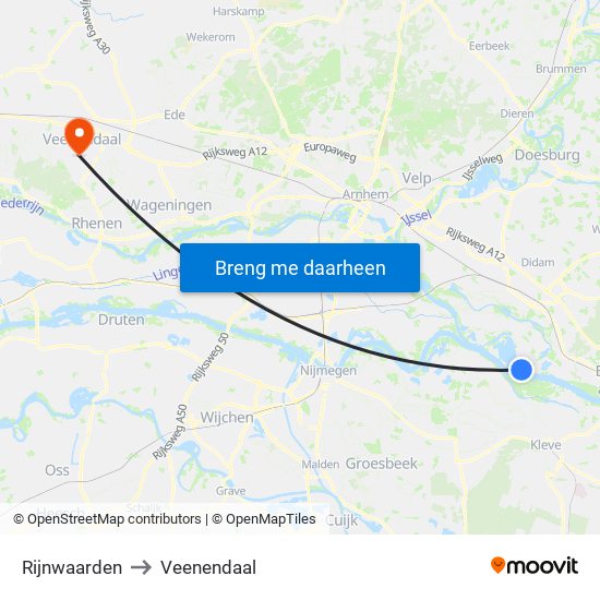 Rijnwaarden to Veenendaal map