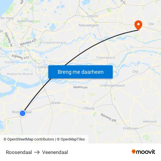 Roosendaal to Veenendaal map
