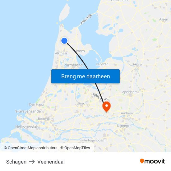 Schagen to Veenendaal map