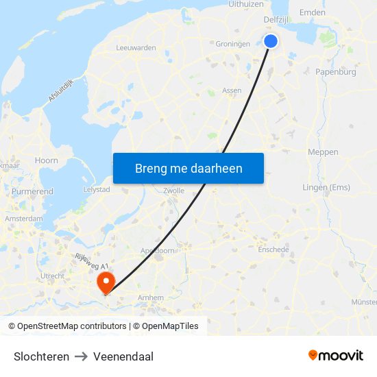 Slochteren to Veenendaal map