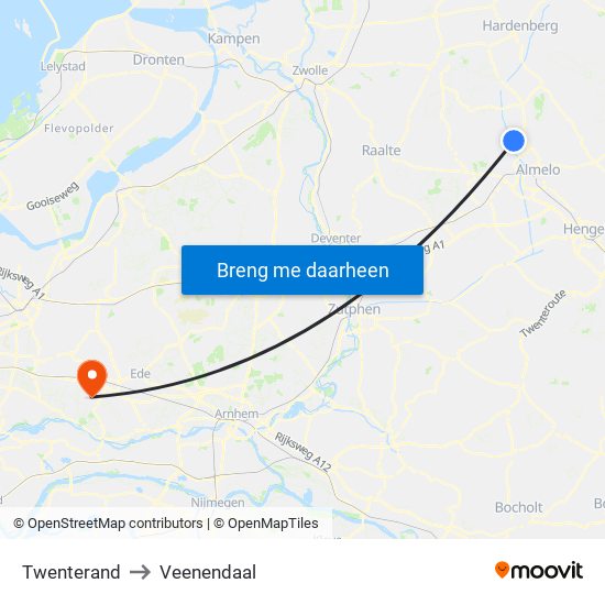 Twenterand to Veenendaal map