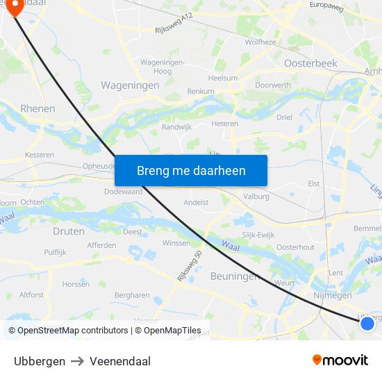 Ubbergen to Veenendaal map