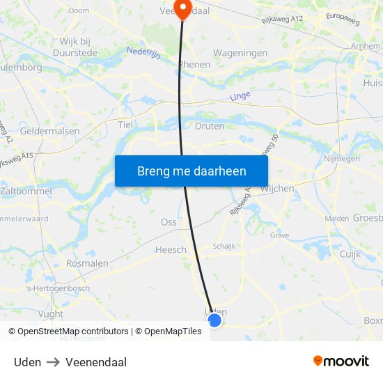 Uden to Veenendaal map