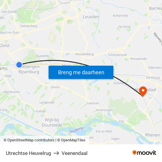 Utrechtse Heuvelrug to Veenendaal map