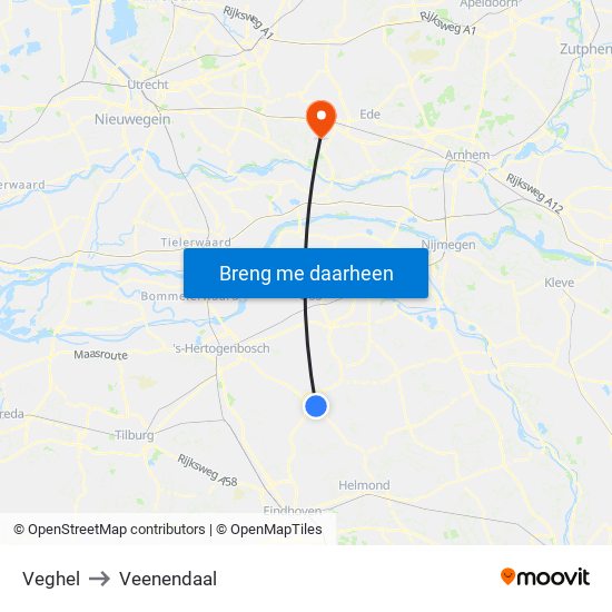 Veghel to Veenendaal map