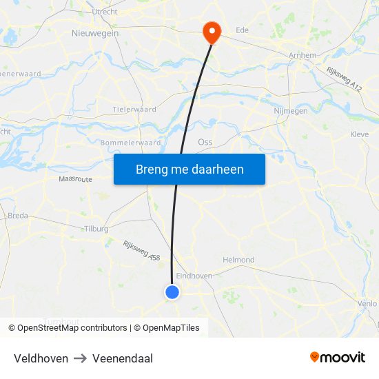 Veldhoven to Veenendaal map