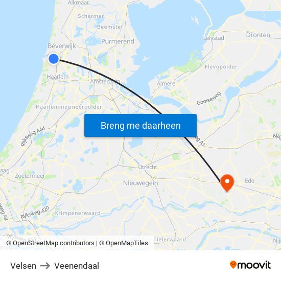 Velsen to Veenendaal map