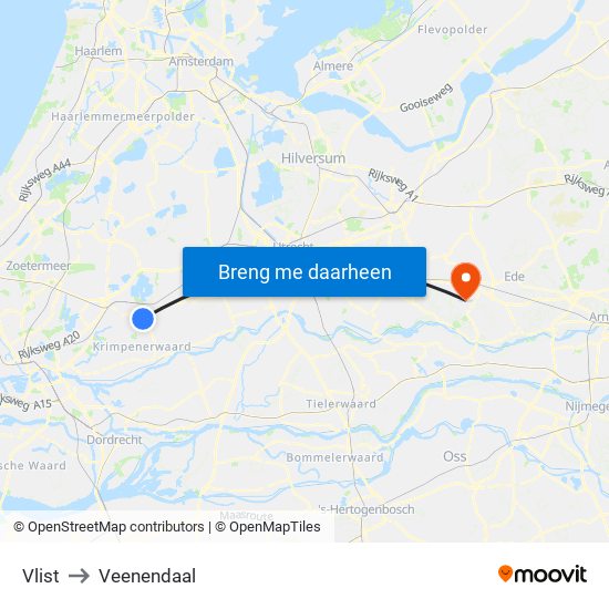 Vlist to Veenendaal map