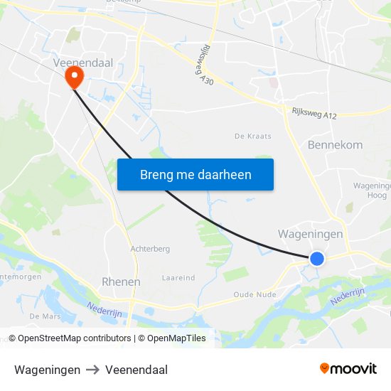 Wageningen to Veenendaal map