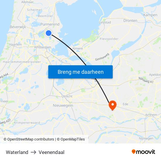 Waterland to Veenendaal map
