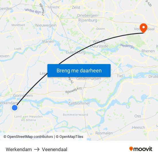 Werkendam to Veenendaal map