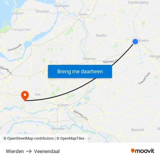 Wierden to Veenendaal map