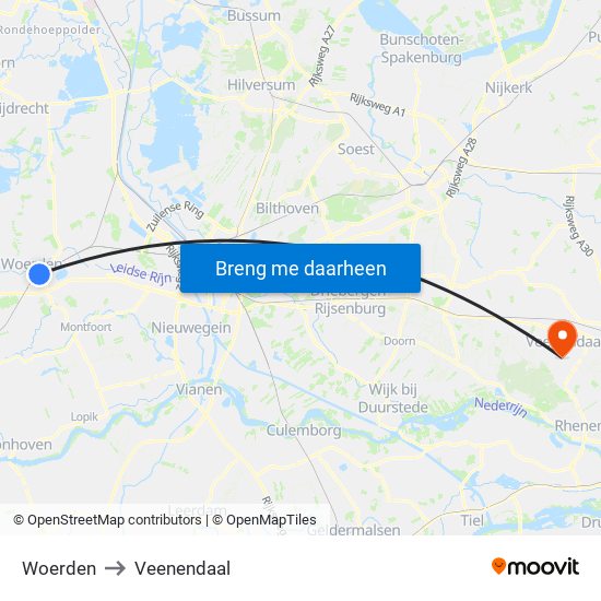 Woerden to Veenendaal map