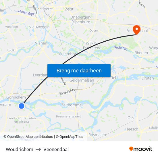 Woudrichem to Veenendaal map