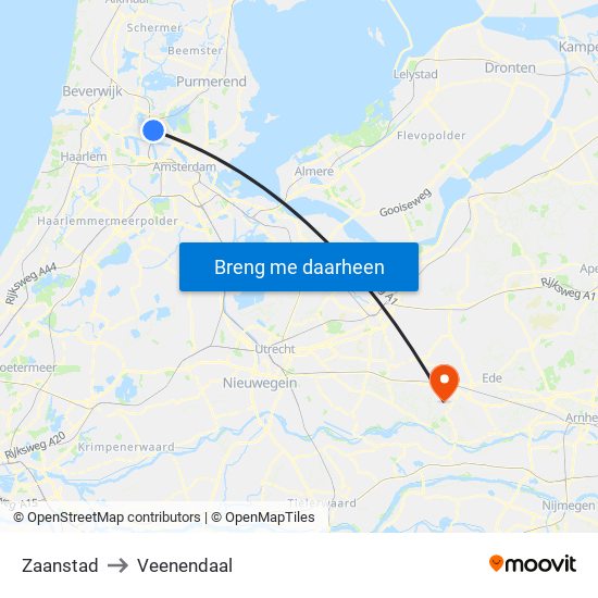 Zaanstad to Veenendaal map