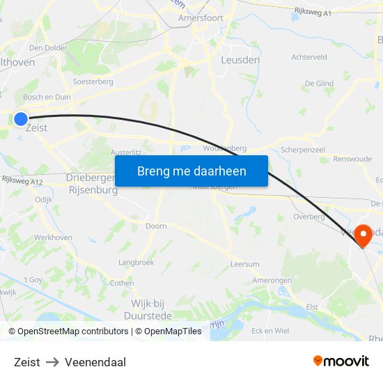 Zeist to Veenendaal map