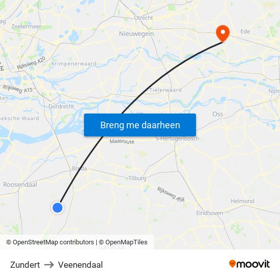 Zundert to Veenendaal map