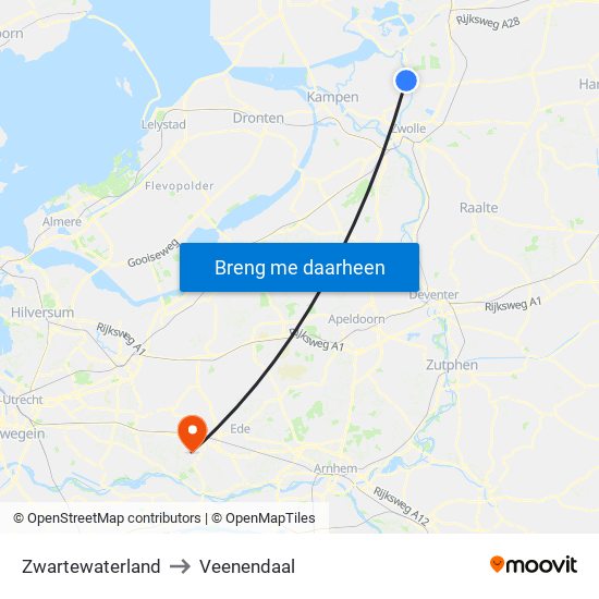 Zwartewaterland to Veenendaal map