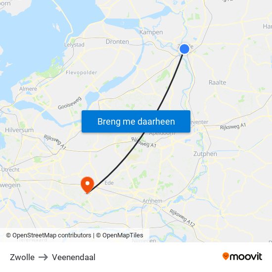 Zwolle to Veenendaal map