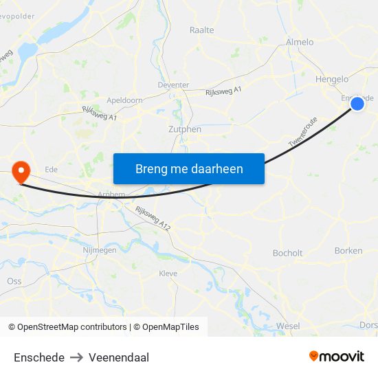 Enschede to Veenendaal map