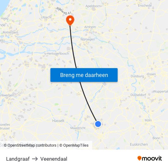 Landgraaf to Veenendaal map