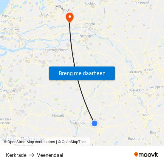 Kerkrade to Veenendaal map