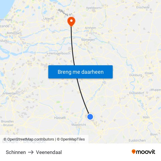 Schinnen to Veenendaal map
