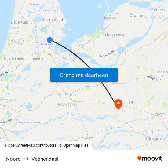 Noord to Veenendaal map