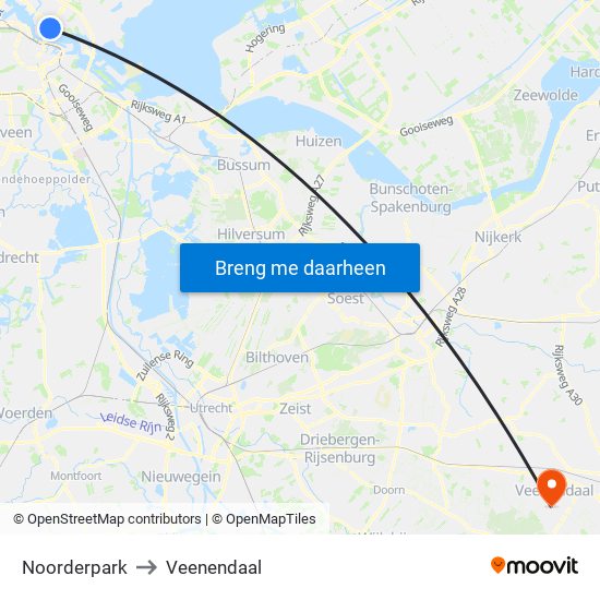 Noorderpark to Veenendaal map