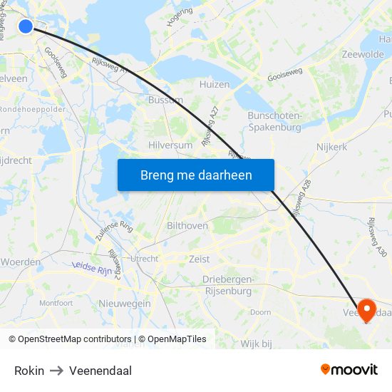 Rokin to Veenendaal map