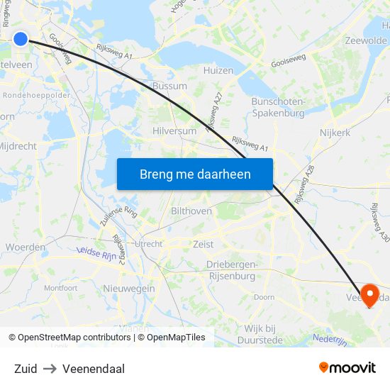 Zuid to Veenendaal map