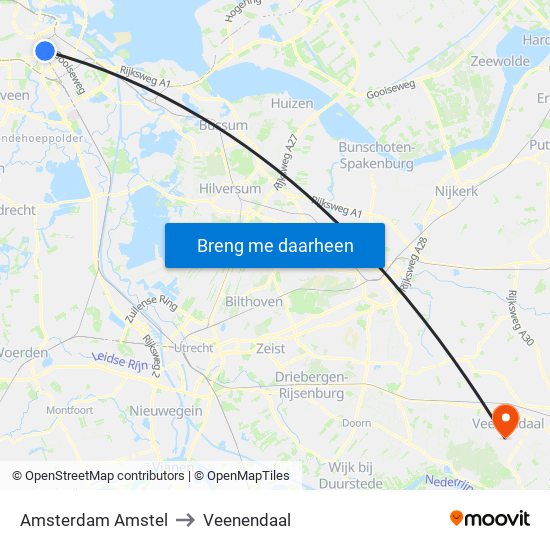 Amsterdam Amstel to Veenendaal map