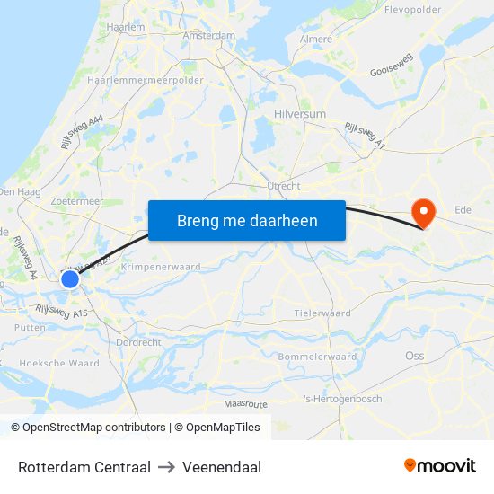 Rotterdam Centraal to Veenendaal map