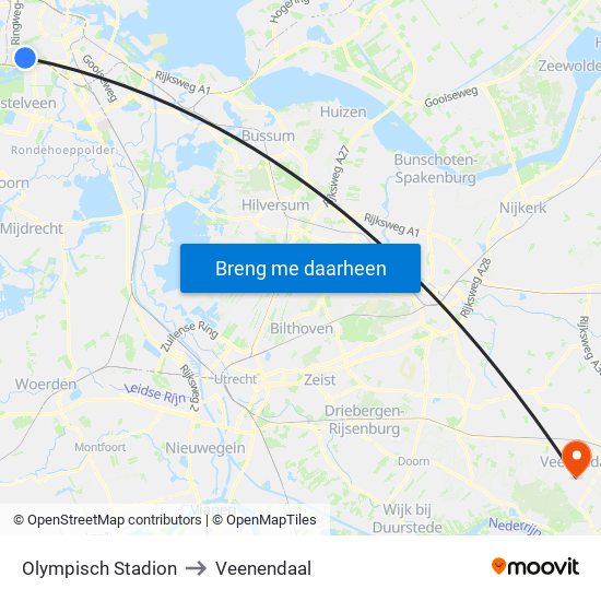 Olympisch Stadion to Veenendaal map