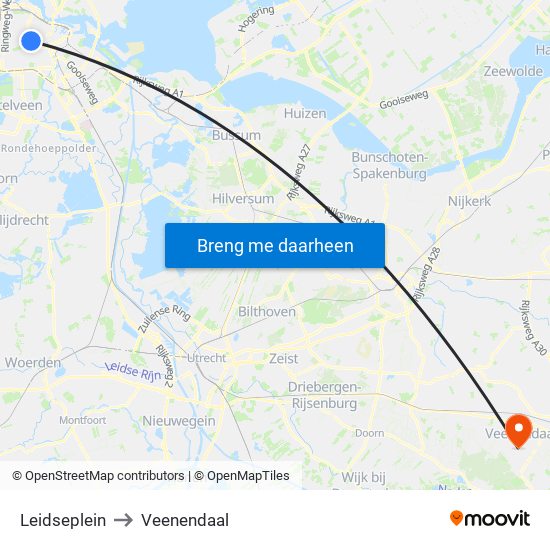 Leidseplein to Veenendaal map