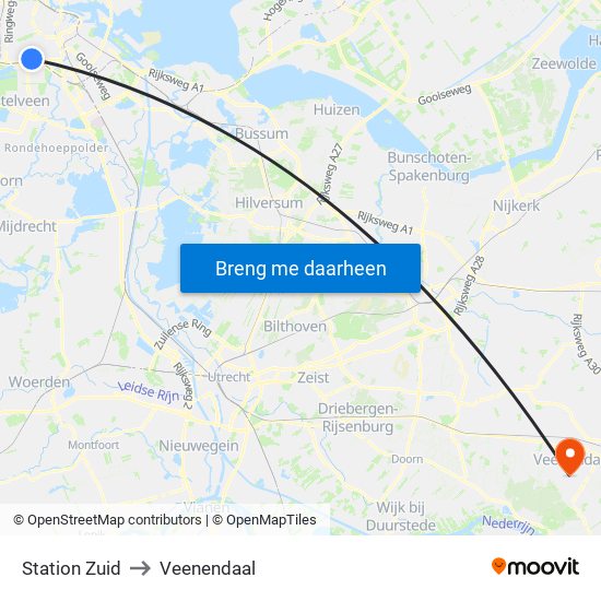 Station Zuid to Veenendaal map