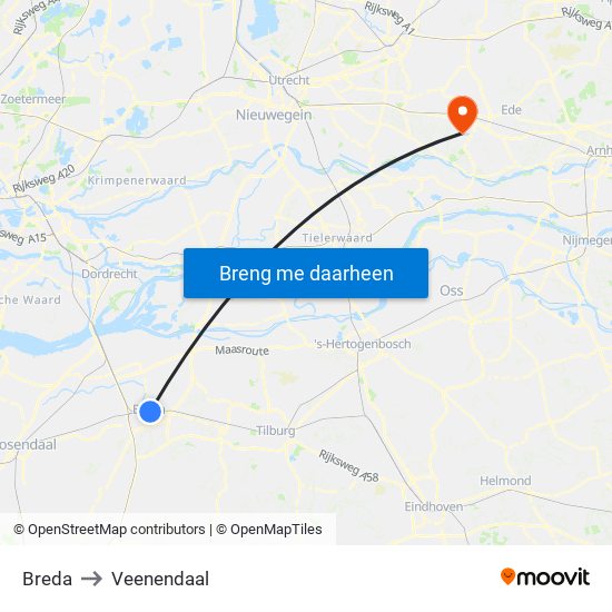 Breda to Veenendaal map