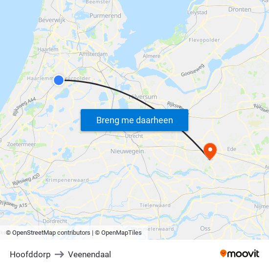 Hoofddorp to Veenendaal map