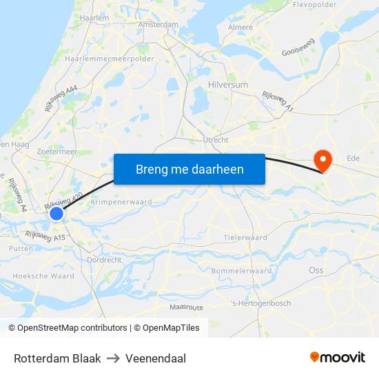 Rotterdam Blaak to Veenendaal map