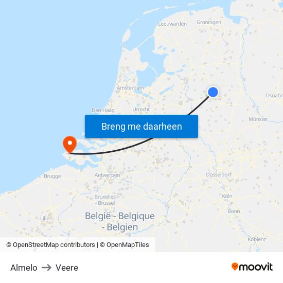 Almelo to Veere map